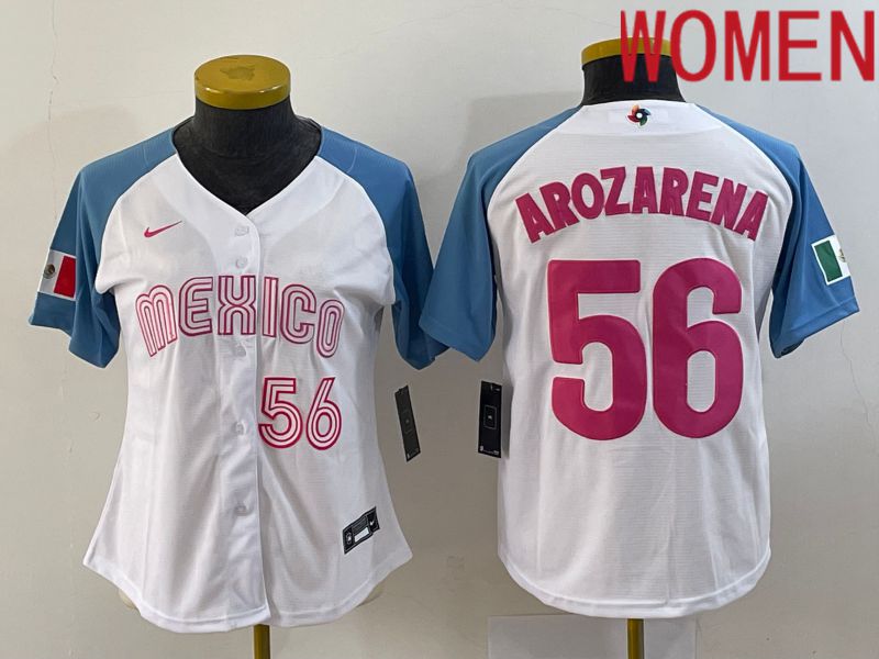 Women 2023 World Cub Mexico 56 Arozarena White Nike MLB Jersey8